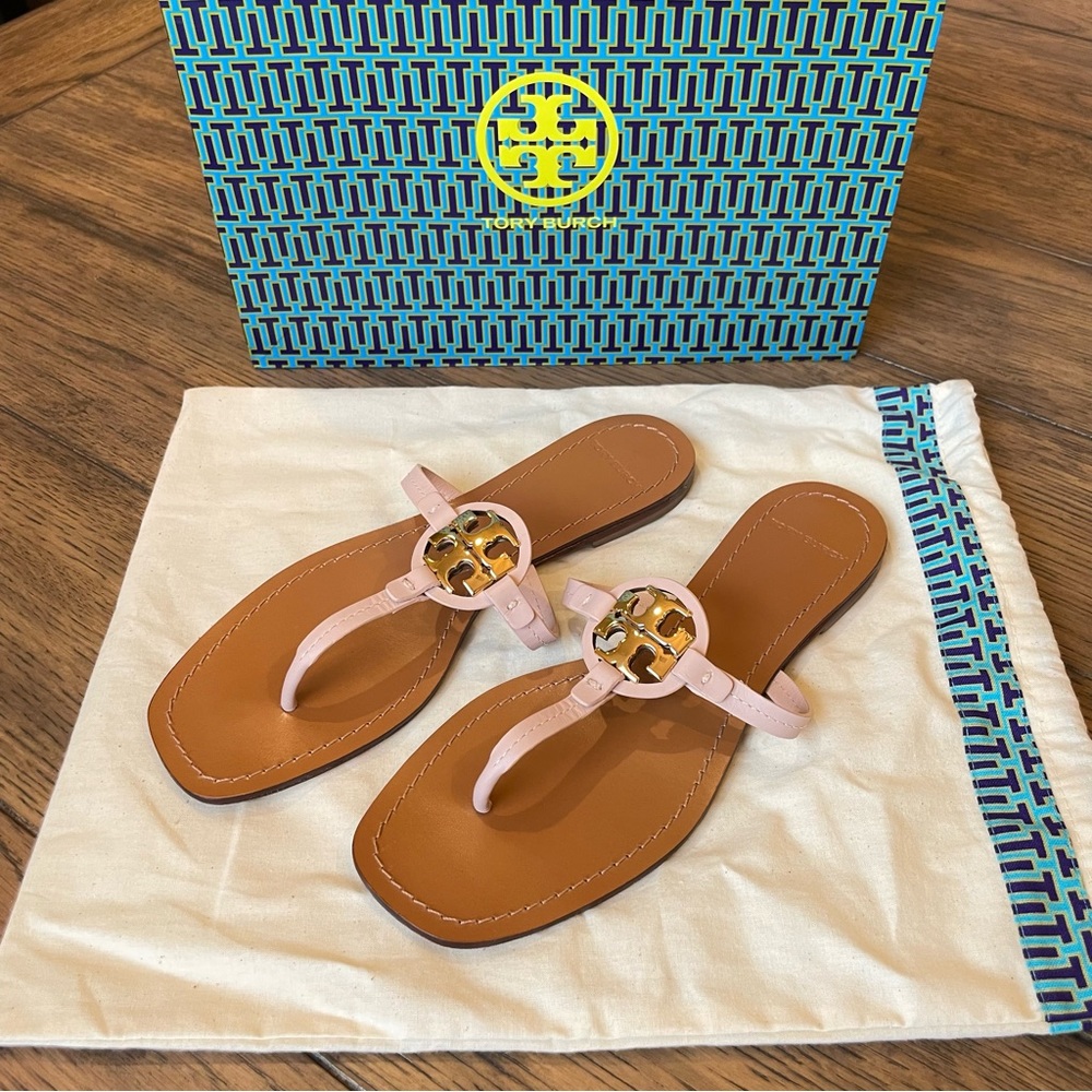 Tory Burch Mini Miller Leather Sandals, Size 8.5 Seashell Pink